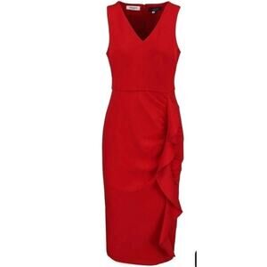 Rachel Roy Red Dress-XL- Pencil w/ Ruffle, sleeveless, v neck, zippered, stretch